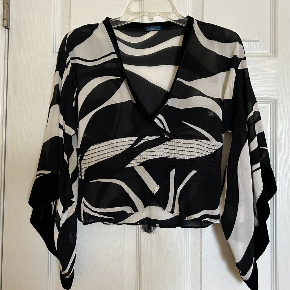 Y2K Frenzy Kimono sleeved sheer black and white top